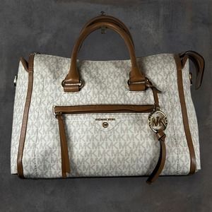 Michael Kors Cream and Brown Signature Satchel